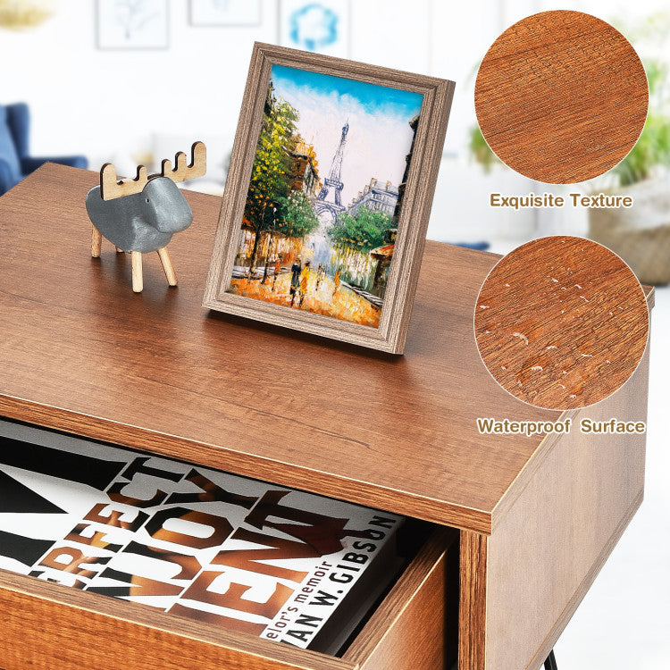 Nightstand Coffee Table Storage Display with Steel Legs and 1 Drawer