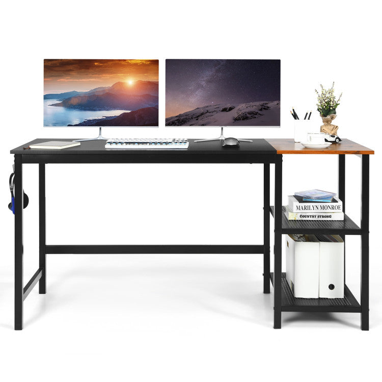 59 Inch Industrial Computer Desk with 2 Tier Storage Shelves for Home Office