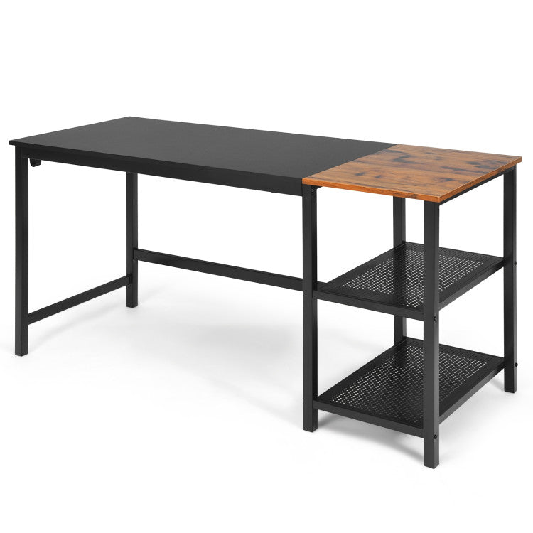 59 Inch Industrial Computer Desk with 2 Tier Storage Shelves for Home Office