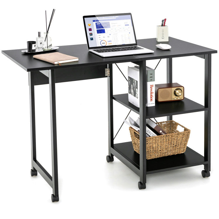 Folding Writing Office Desk with Storage Shelves