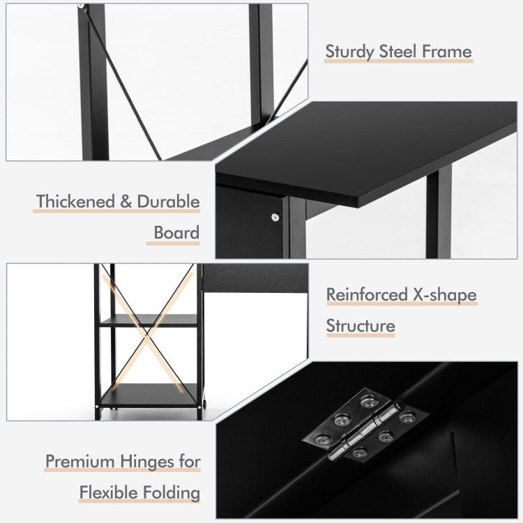 Folding Writing Office Desk with Storage Shelves