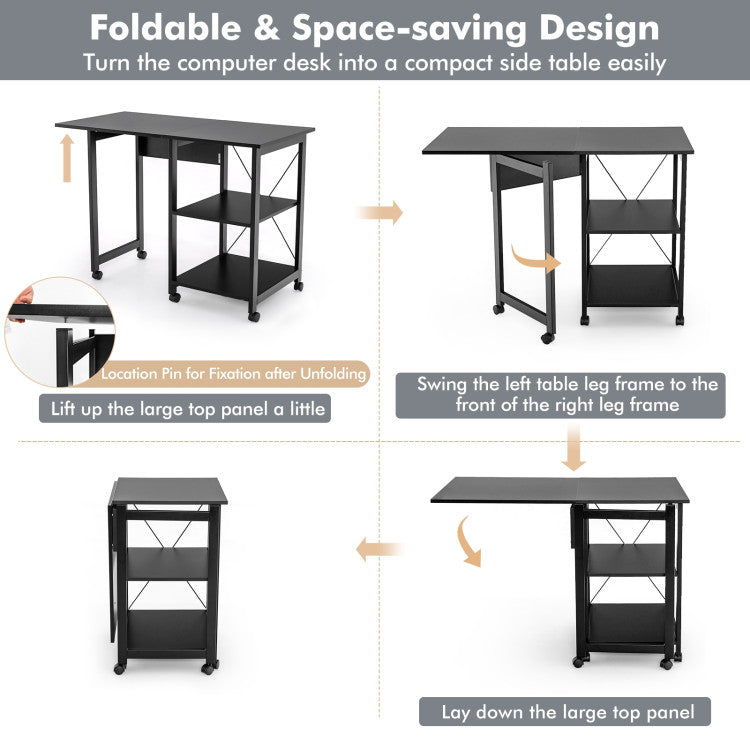 Folding Writing Office Desk with Storage Shelves