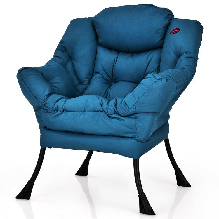 Modern Polyester Fabric Lazy Chair with Steel Frame and Side Pocket