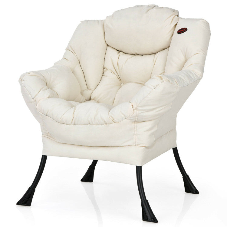 Modern Polyester Fabric Lazy Chair with Steel Frame and Side Pocket