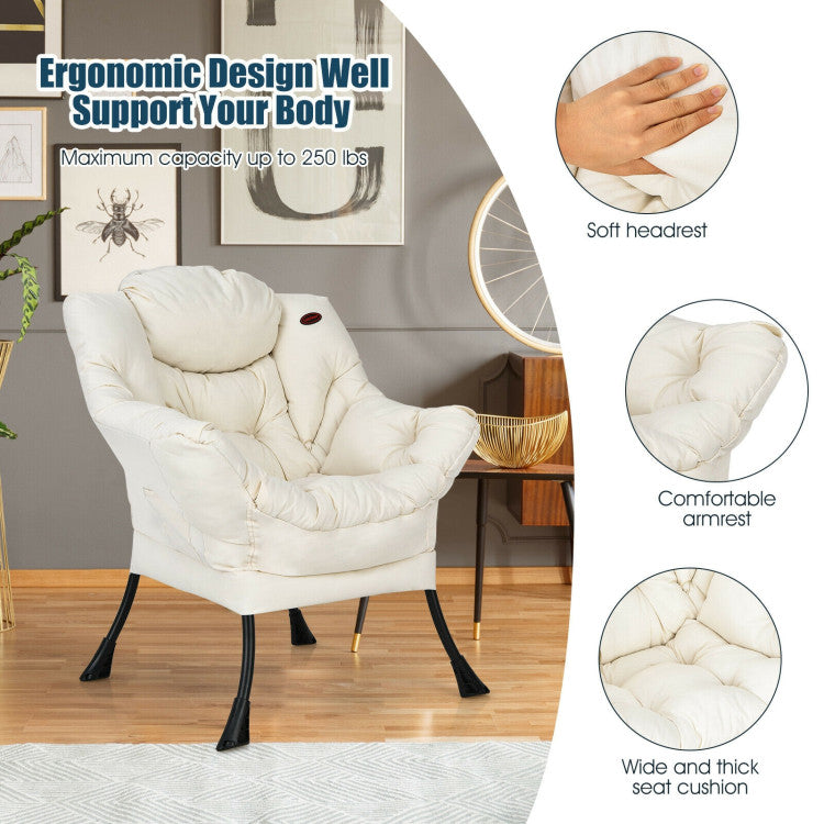 Modern Polyester Fabric Lazy Chair with Steel Frame and Side Pocket