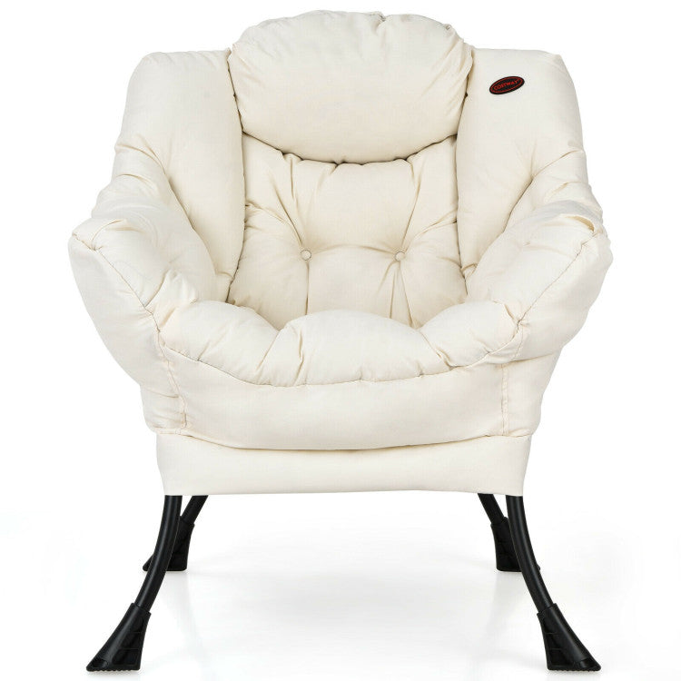 Modern Polyester Fabric Lazy Chair with Steel Frame and Side Pocket