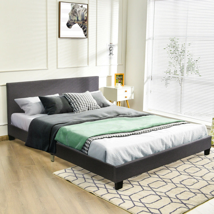 Full Upholstered Platform Bed Frame with Headboard Wood Slat