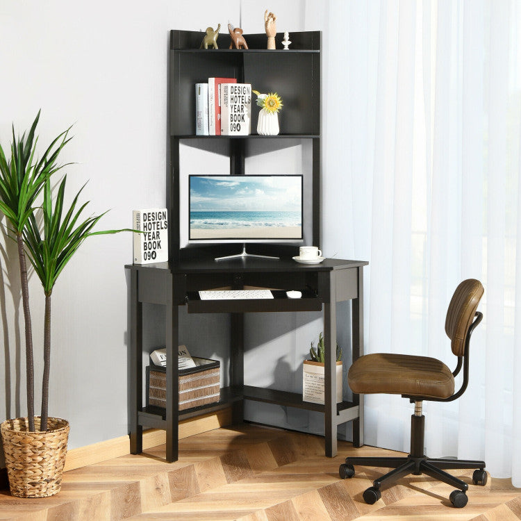 Corner Computer Desk with Hutch and Storage Shelves