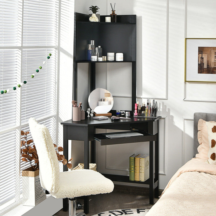 Corner Computer Desk with Hutch and Storage Shelves