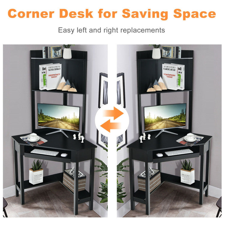 Corner Computer Desk with Hutch and Storage Shelves