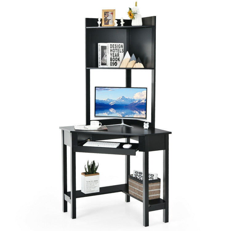 Corner Computer Desk with Hutch and Storage Shelves