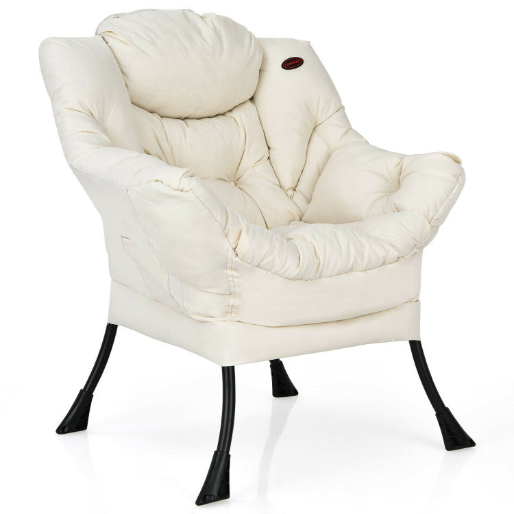 Modern Polyester Fabric Lazy Chair with Steel Frame and Side Pocket