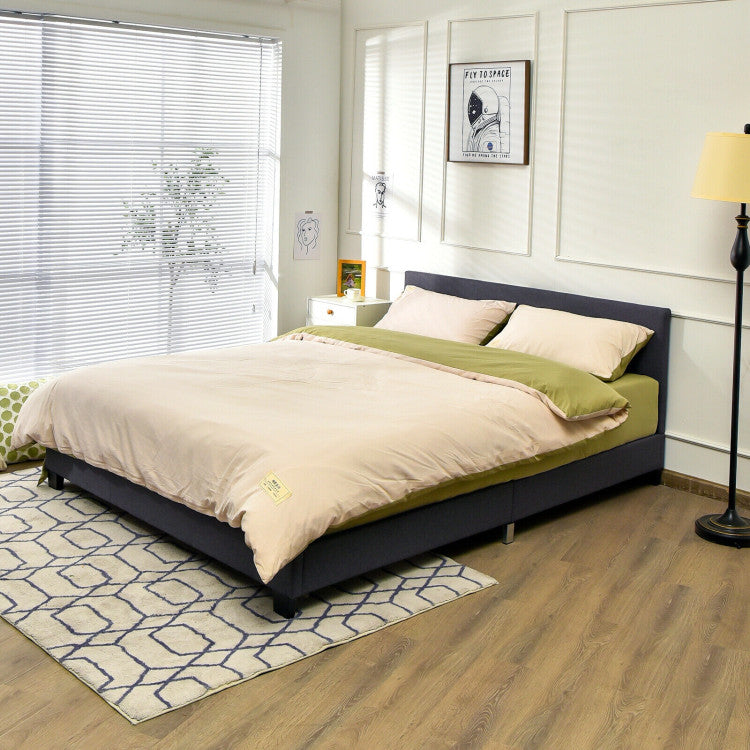 Full Upholstered Platform Bed Frame with Headboard Wood Slat