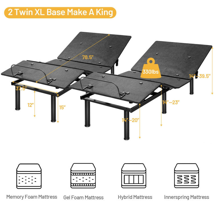 Ergonomic Adjustable Bed Base with Head and Foot Incline