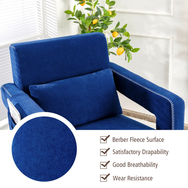 Modern Berber Fleece Accent Chair with Ottoman and Waist Pillow for Living Room