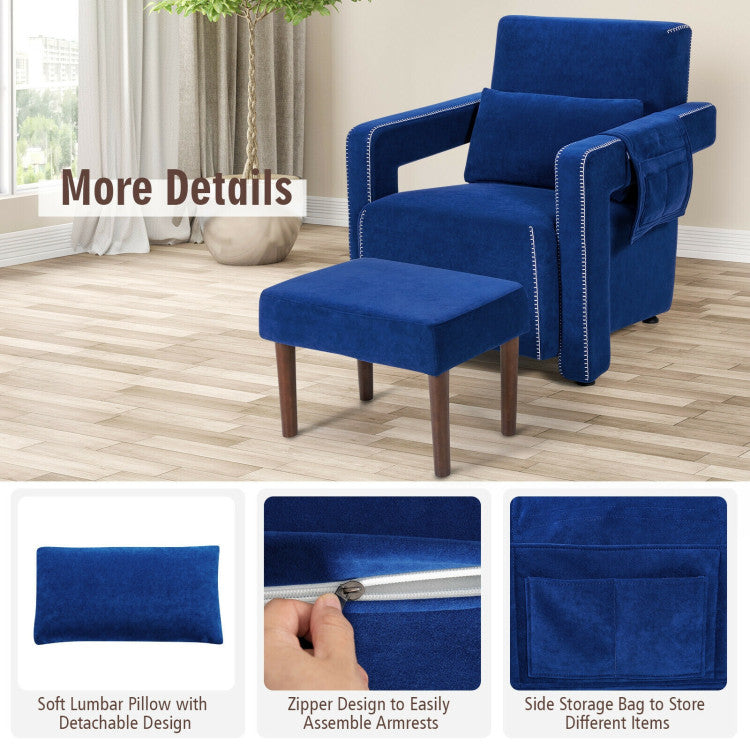 Modern Berber Fleece Accent Chair with Ottoman and Waist Pillow for Living Room