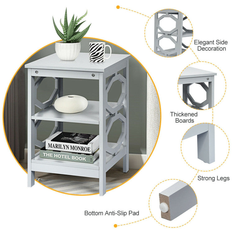 2 Pieces 3-Tier End Table with Stable Structure for Living Room