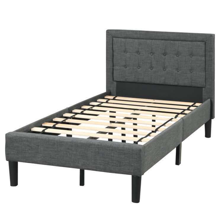 Twin Size Upholstered Bed Frame with Button Tufted Headboard