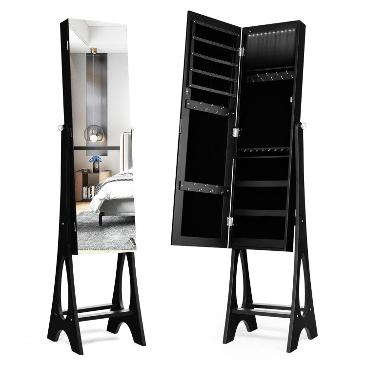 LED Jewelry Cabinet Armoire Organizer with Bevel Edge Mirror