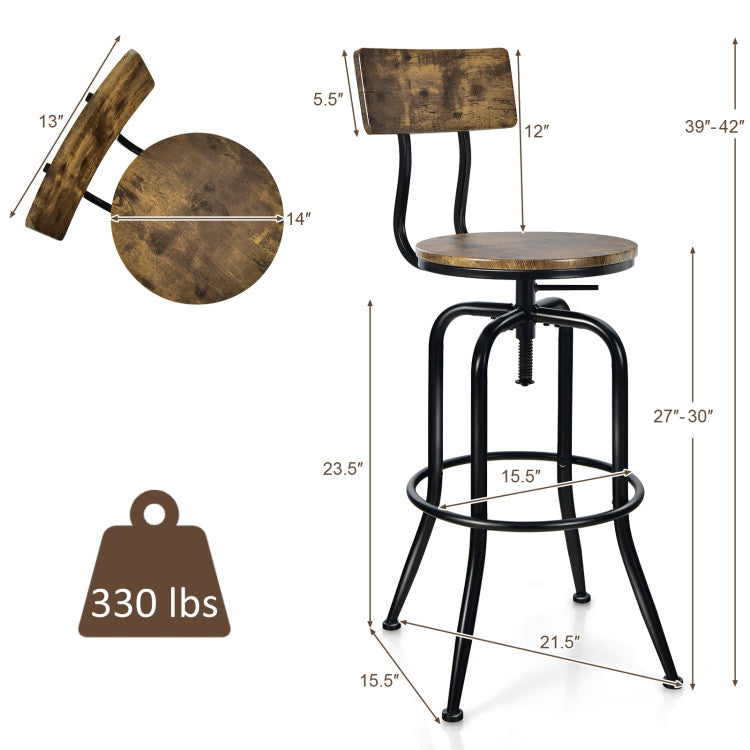 Industrial Adjustable Swivel Bar Stool with Arc-Shaped Backrest