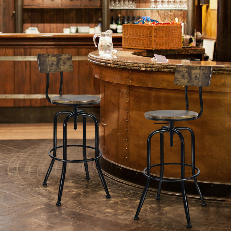 Industrial Adjustable Swivel Bar Stool with Arc-Shaped Backrest