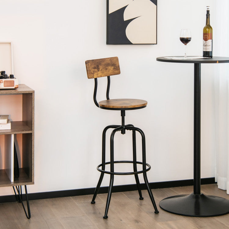 Industrial Adjustable Swivel Bar Stool with Arc-Shaped Backrest