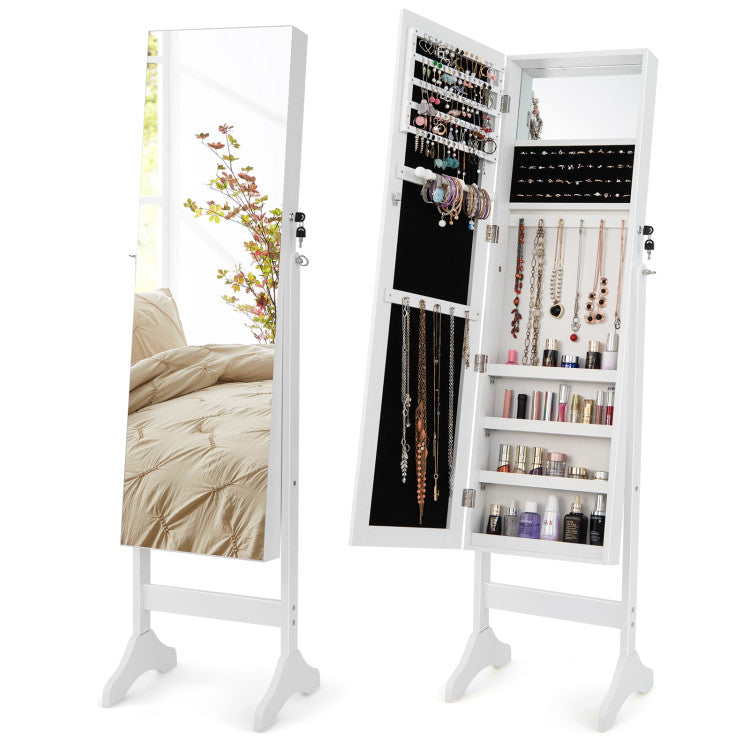 Standing Jewelry Organizer Armoire with Full-Length Mirror