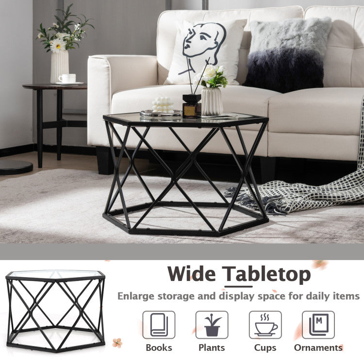 Modern Accent Geometric Glass Coffee Table