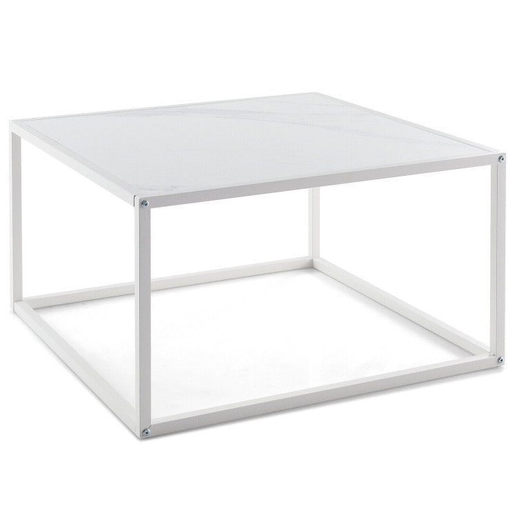 Modern Square Coffee Table with Faux Marble Tabletop