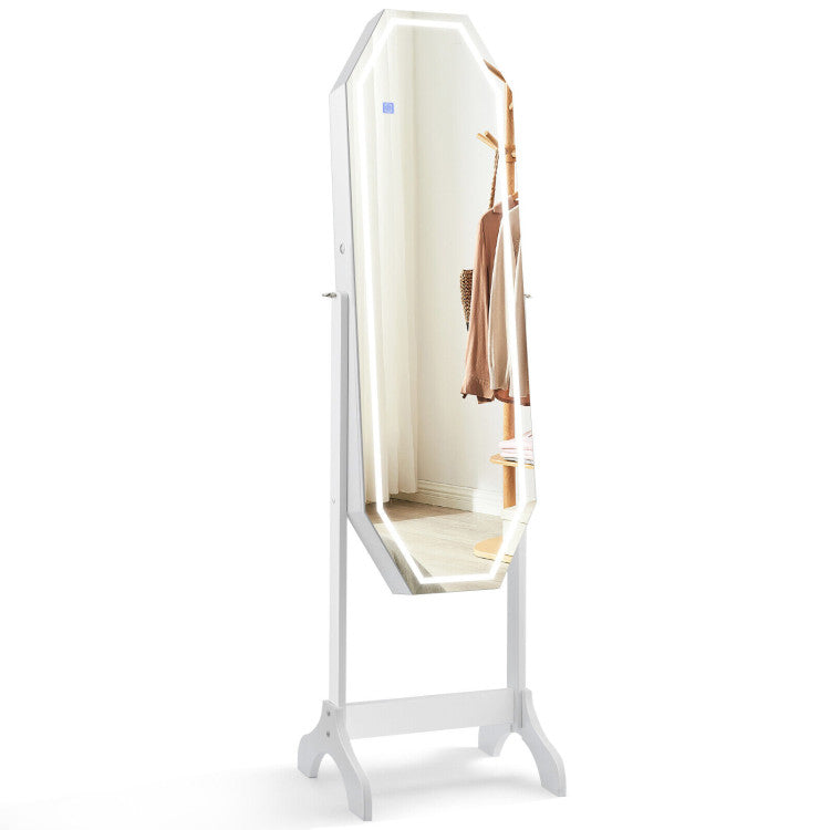 Standing Lockable Jewelry Armoire with Full Length LED Mirror