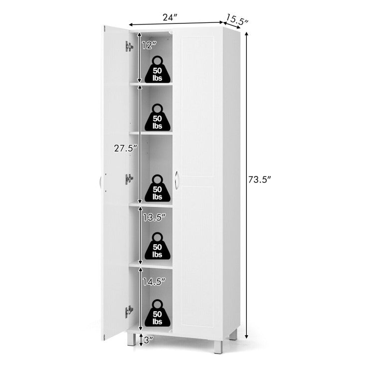 73.5 Inch Freestanding Double Door Tall Versatile Storage Organizer