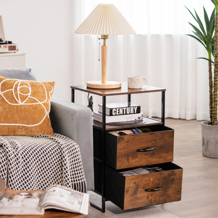 Freestanding Cabinet Dresser with Wooden Top Shelves