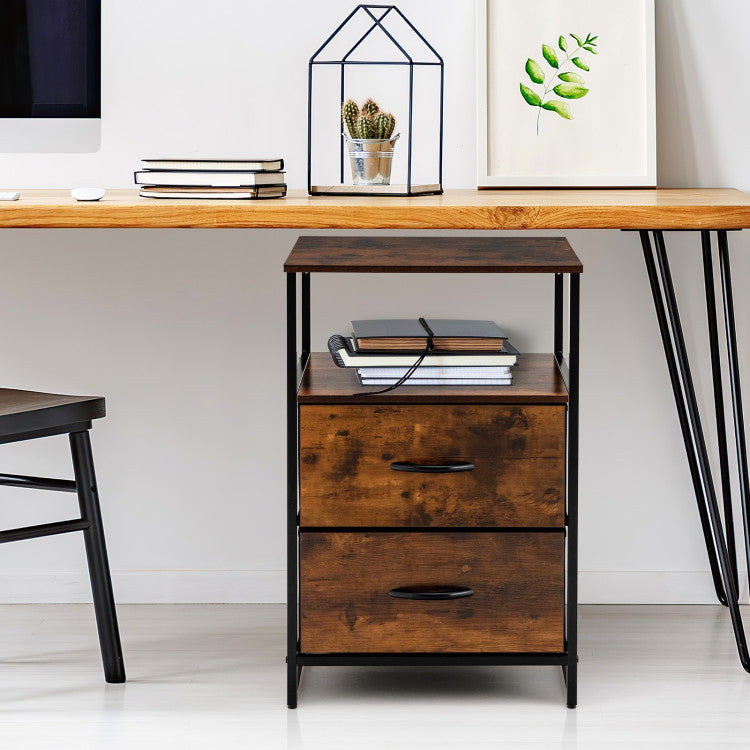 Freestanding Cabinet Dresser with Wooden Top Shelves