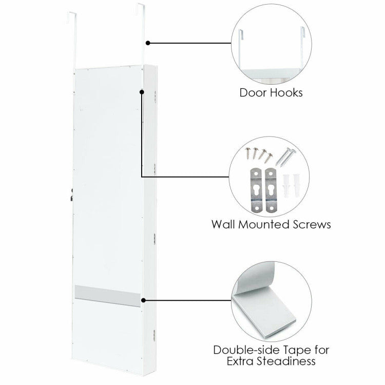 Wall Mounted Lockable Mirror Jewelry Cabinet with LED Light