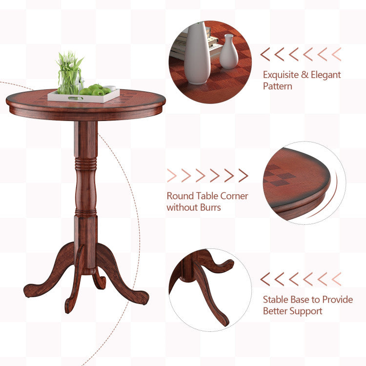 42 Inch Wooden round Pub Pedestal Side Table with Chessboard