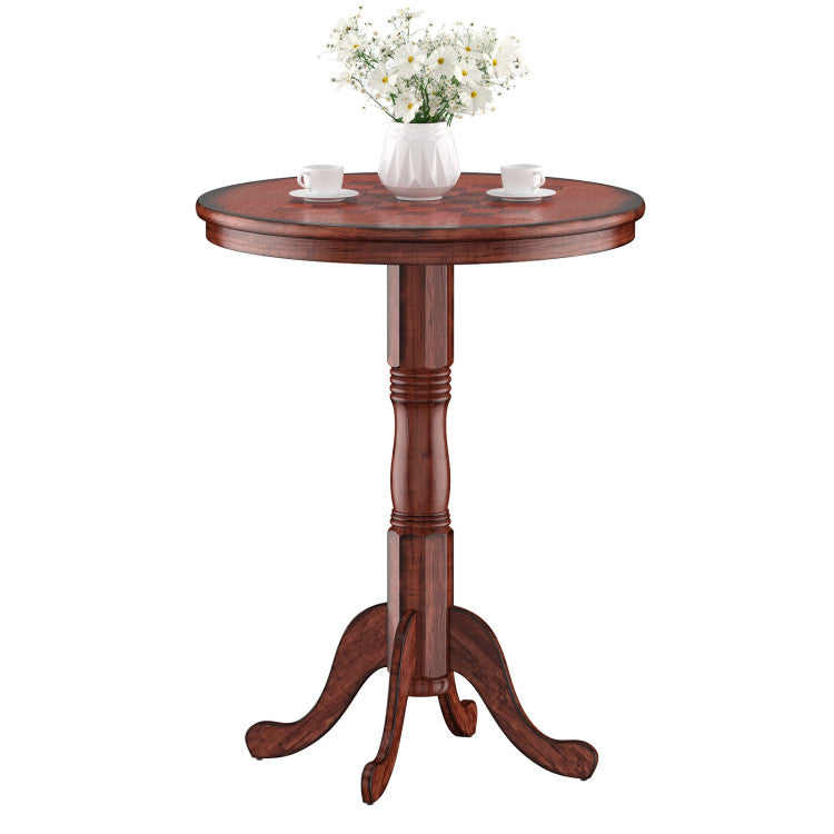 42 Inch Wooden round Pub Pedestal Side Table with Chessboard