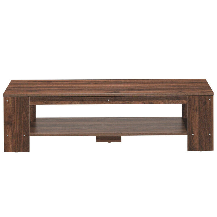 Industrial Rustic 2-Tier Rectangular Coffee Table with Storage Shelf