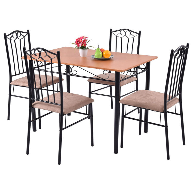 5 Pieces Dining Set Wooden Table and 4 Cushioned Chairs