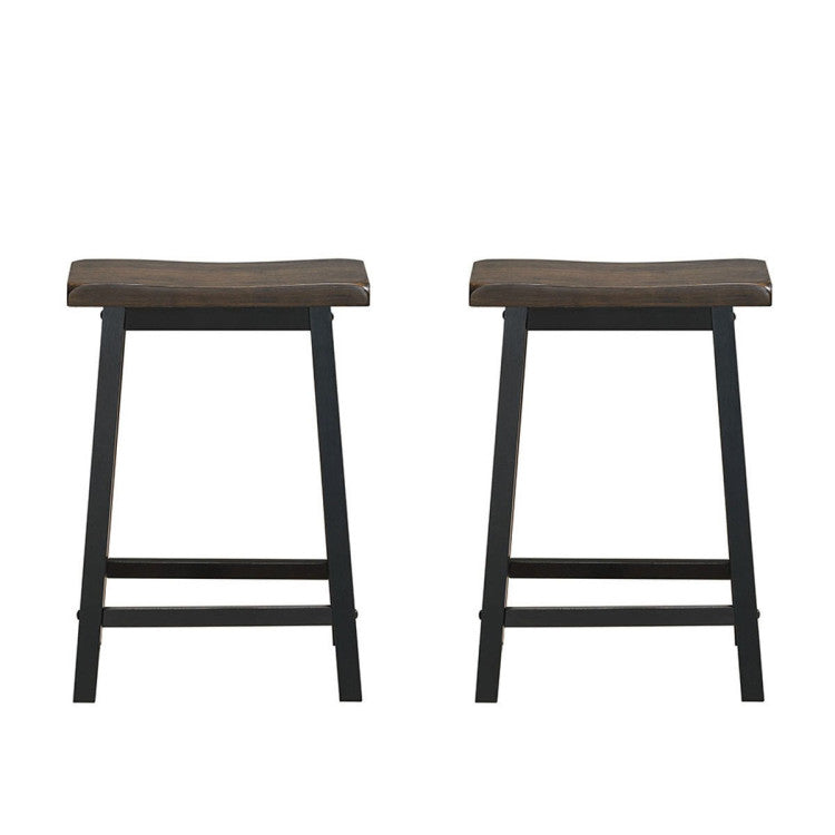 24 Inch Set of 2 Wood Counter Height Seat Stools for Kitchen Dining and Pub