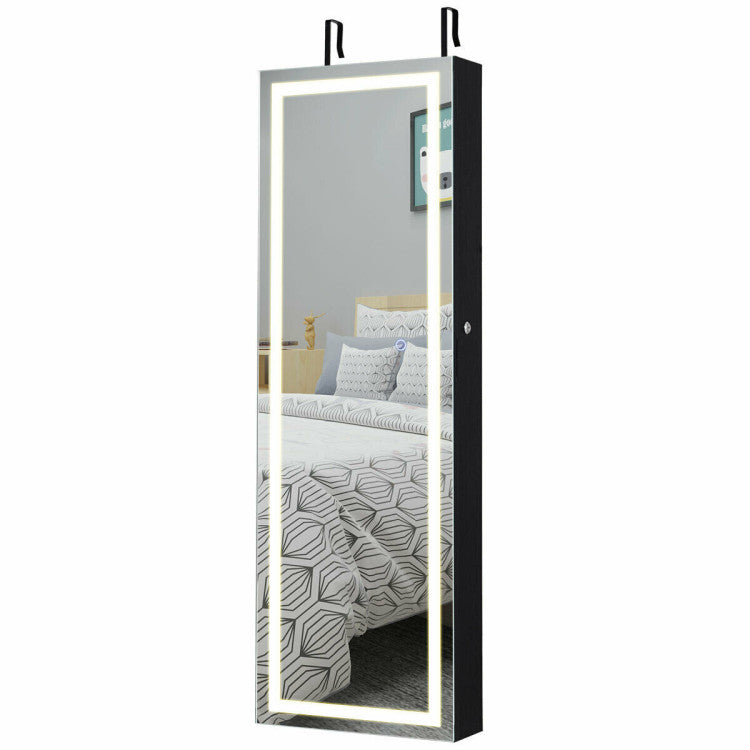 Mirrored Jewelry Armoire with Full Length Mirror and 2 Internal LED Lights