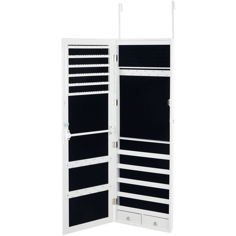 Wall Mounted Lockable Mirror Jewelry Cabinet with LED Light