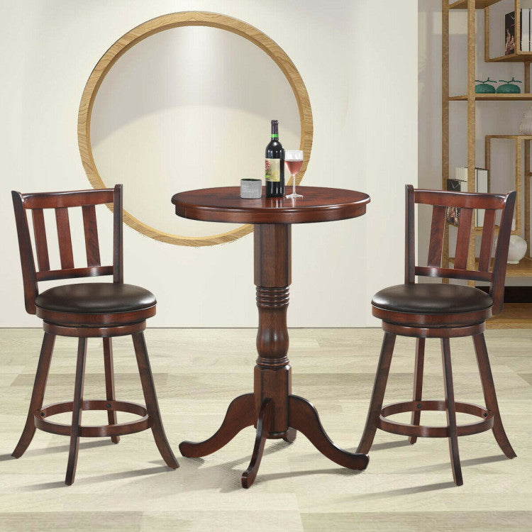 2 Pieces 360 Degree Swivel Wooden Counter Height Bar Stool Set with Cushioned Seat