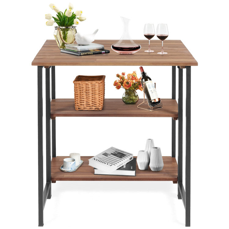 Acacia Wood Patio Folding Dining Table Storage Shelves