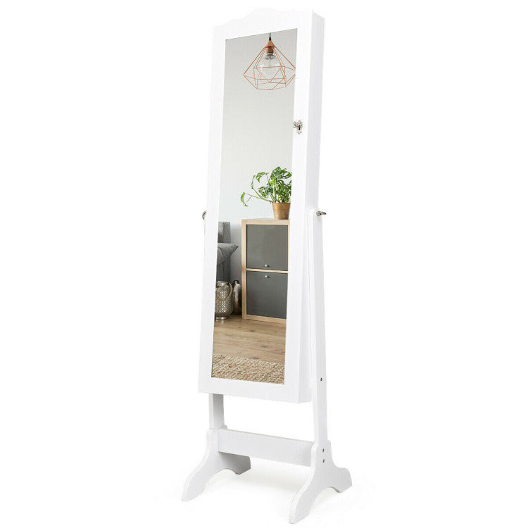 4-Angle Tilting Mirrored Lockable Jewelry Cabinet with Large Storage Capacity