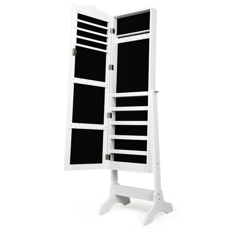 4-Angle Tilting Mirrored Lockable Jewelry Cabinet with Large Storage Capacity