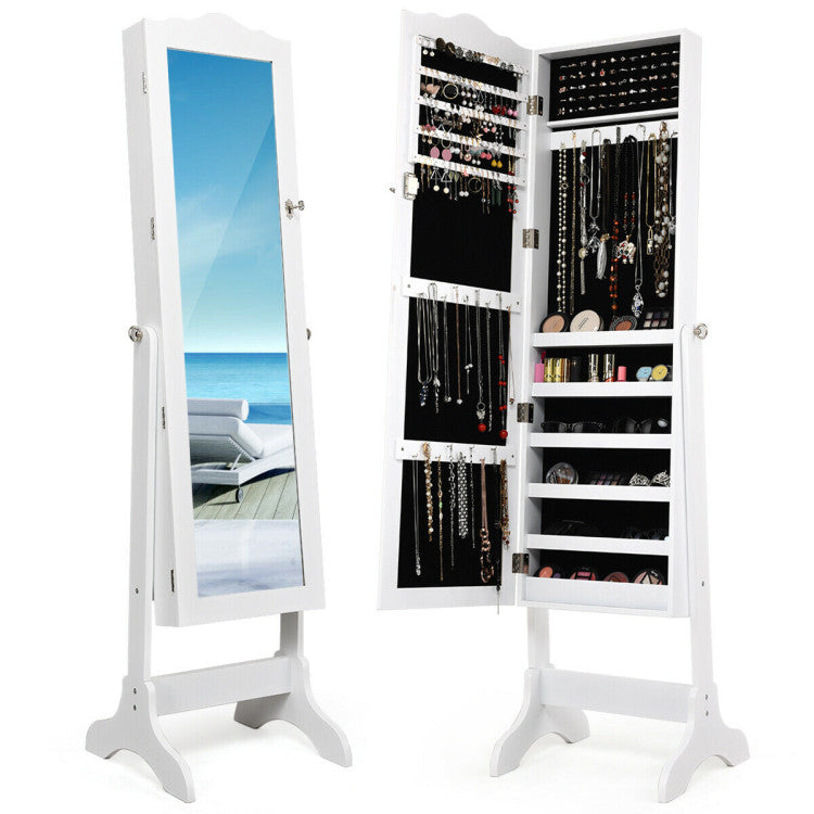 4-Angle Tilting Mirrored Lockable Jewelry Cabinet with Large Storage Capacity