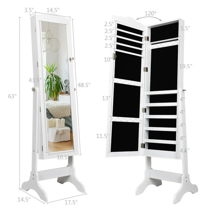 4-Angle Tilting Mirrored Lockable Jewelry Cabinet with Large Storage Capacity