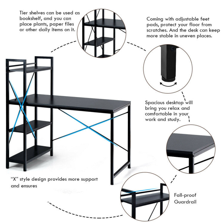 47.5 Inch Writing Study Computer Desk with 4-Tier Shelves