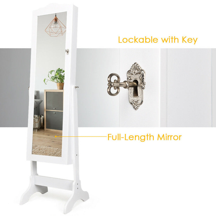 4-Angle Tilting Mirrored Lockable Jewelry Cabinet with Large Storage Capacity