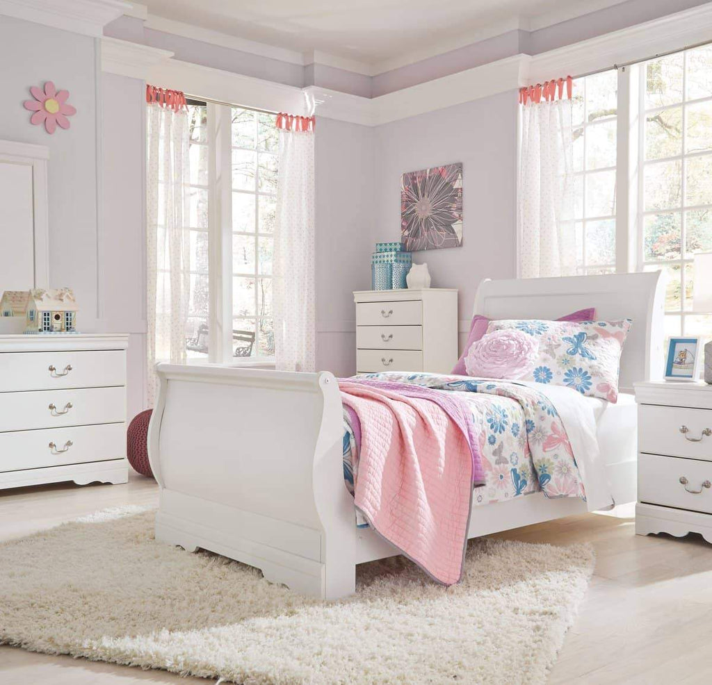 White Twin Sleigh Bed - StafforaFurniture